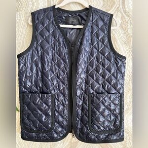 J.CREW womens M DOWN Puffer VEST SHINY navy Blue Layering Full Zip Quilted